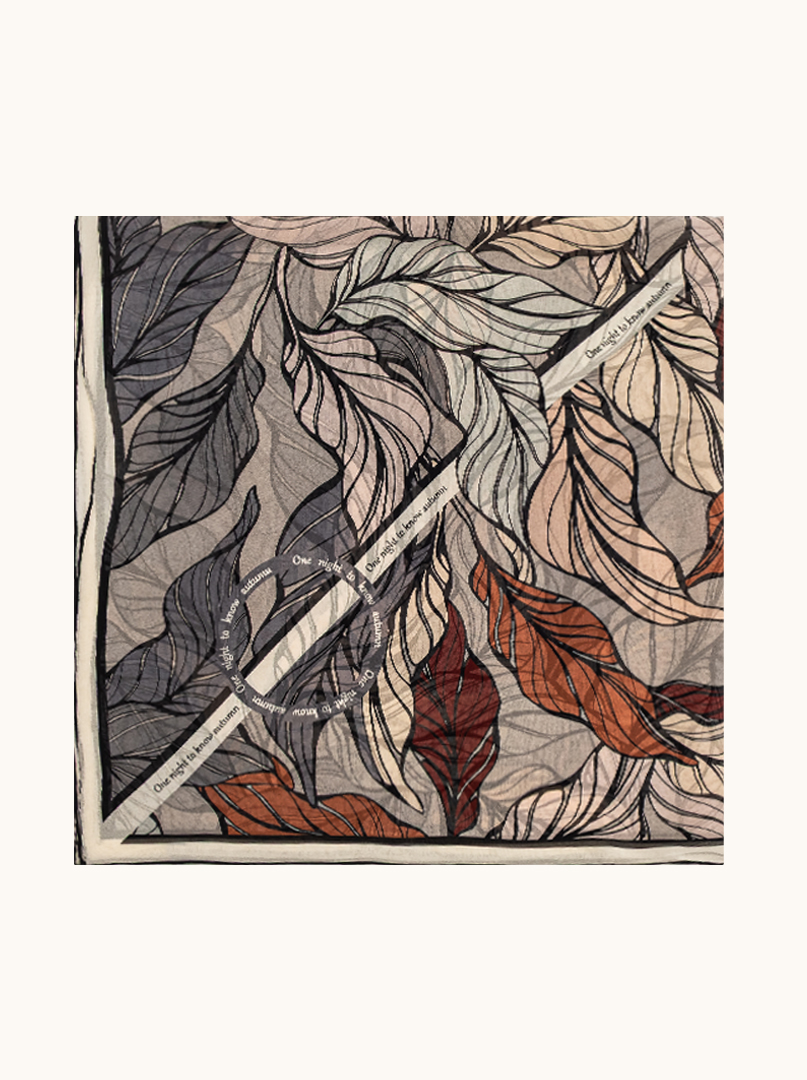 Large scarf mulberry silk with leaf motif 105 cm x105 cm image 2