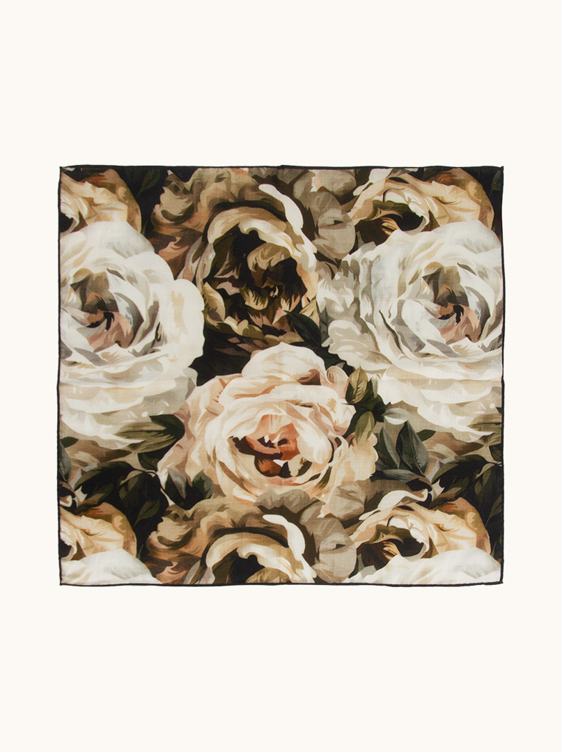 Double-sided scarf wool with silk Romantic garden 65 cm x 65 cm image 2