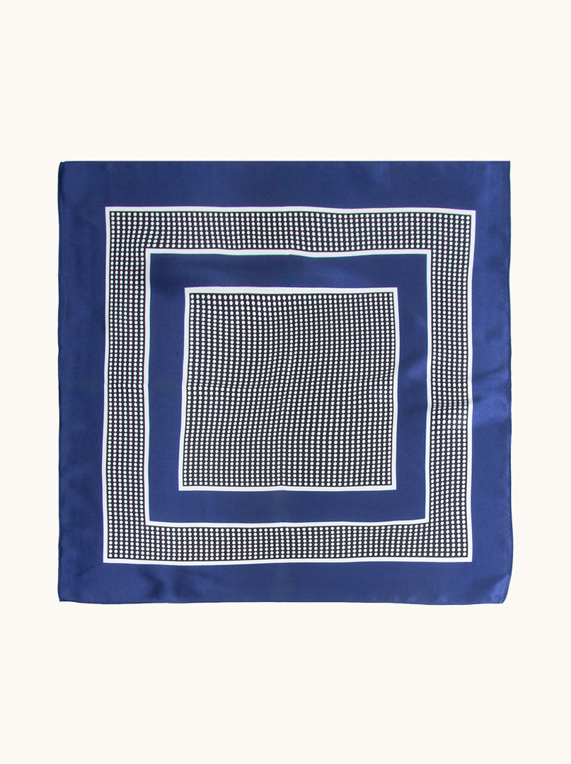 Small women's navy blue silk scarf with peas 53cm x 53cm image 1