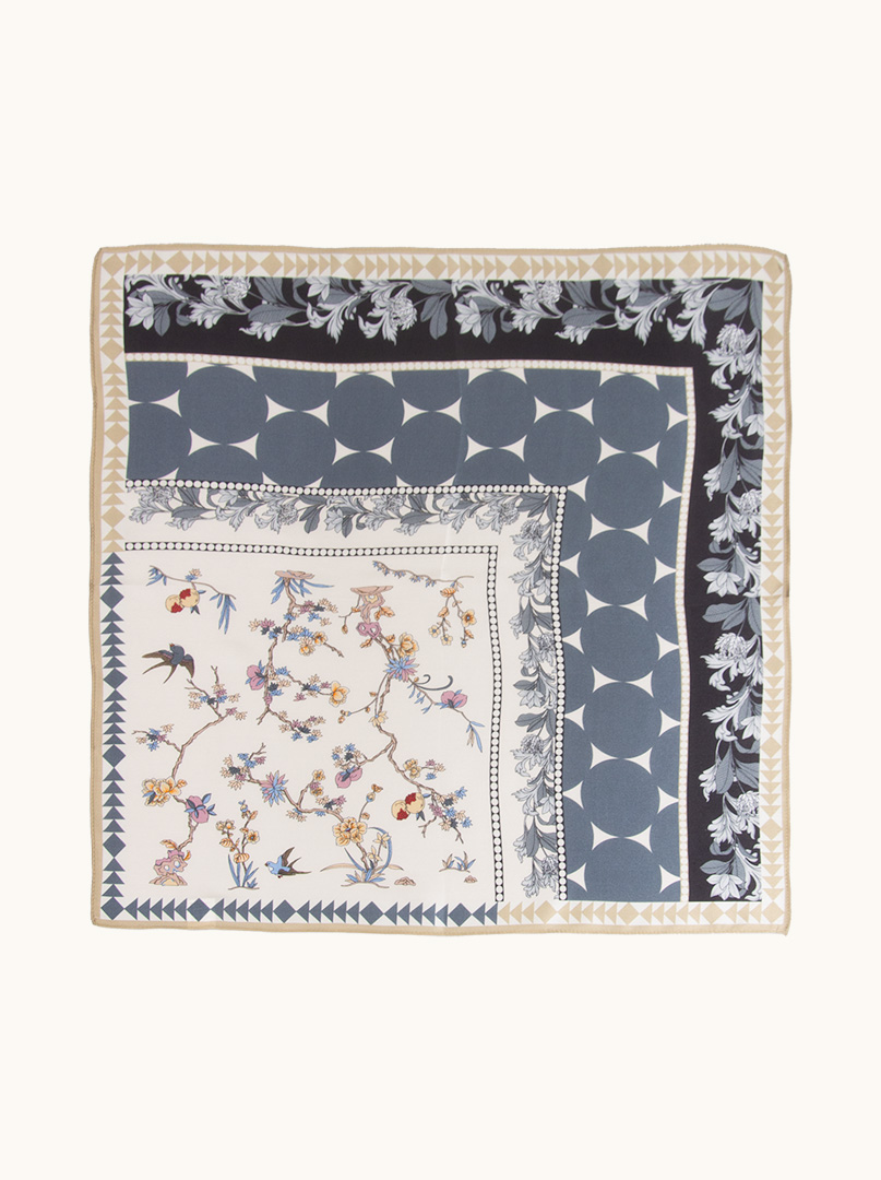Graphite silk gavroche with floral motif 53 cm x 53 cm image 1