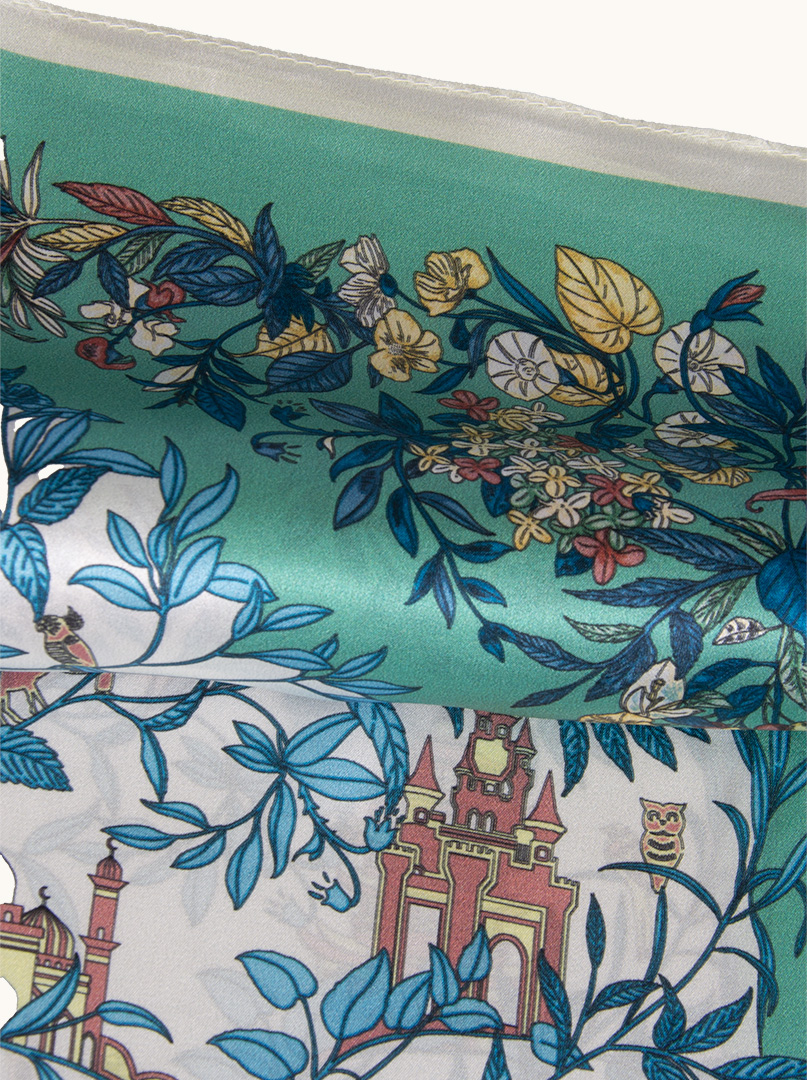 Green silk gavroshka with flowers 53 cm x 53 cm image 3