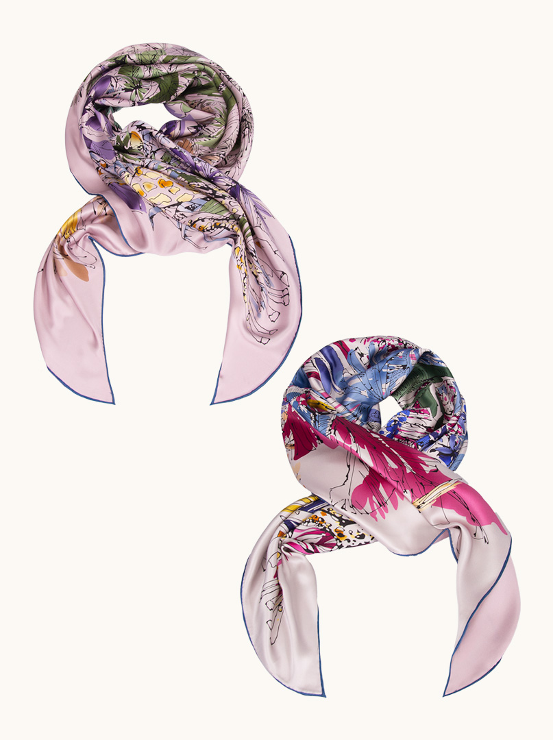 Large double-sided silk scarf with animal motif 110cm x 110cm PREMIUM image 4