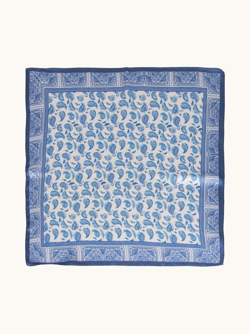 Blue silk gavroshka with paisley motif 53 cm x 53 cm image 1