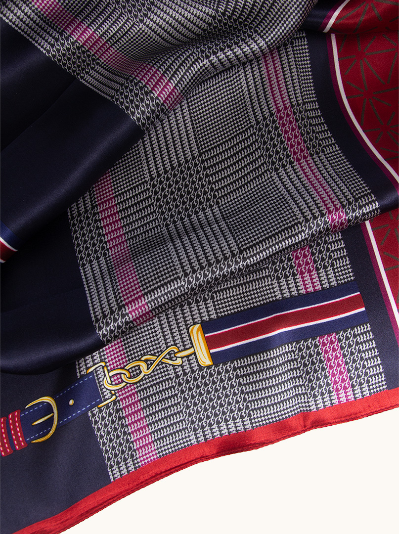 Maroon and navy blue silk scarf 55 cm x 170 cm image 4