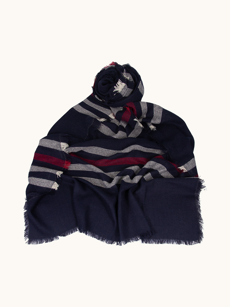 Navy blue warm striped scarf 100cm x 200cm image 1