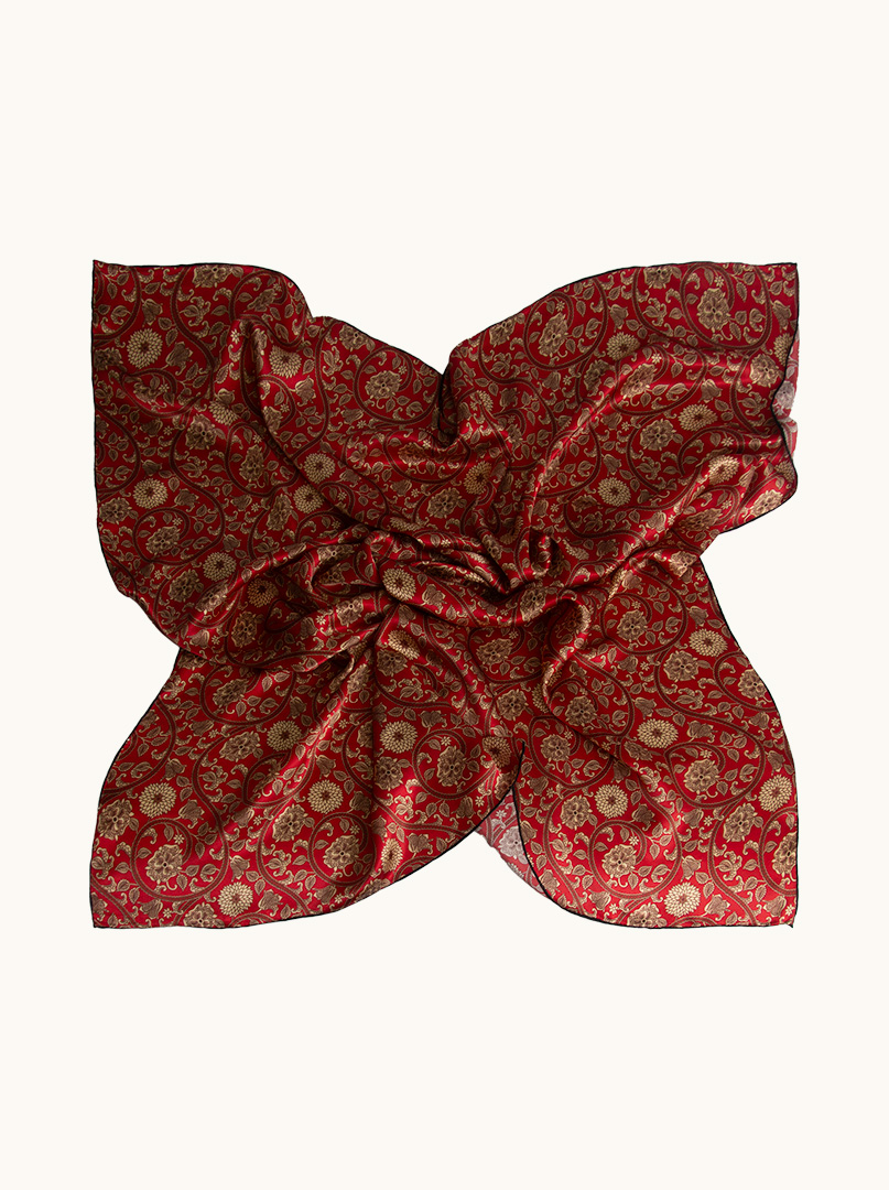Large women's silk scarf in oriental pattern 110cm x 110cm image 1