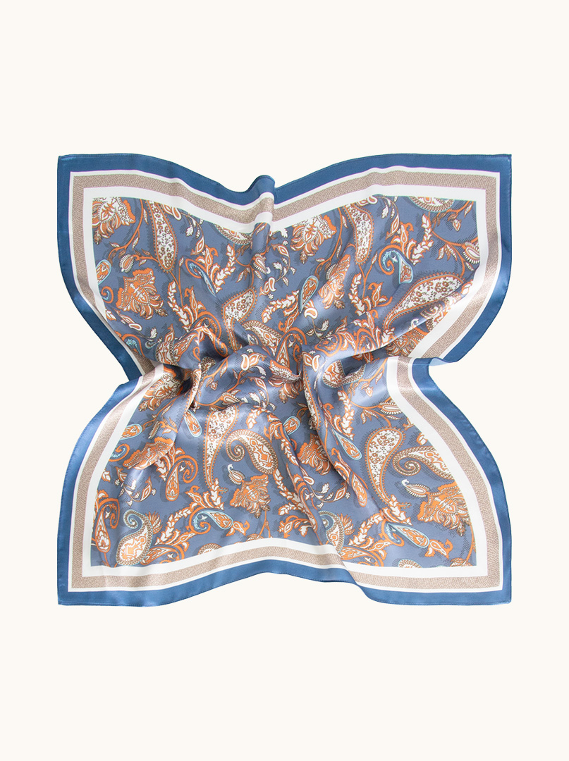 Medium silk scarf in paisley on cobalt background 68cm x 68 cm image 2