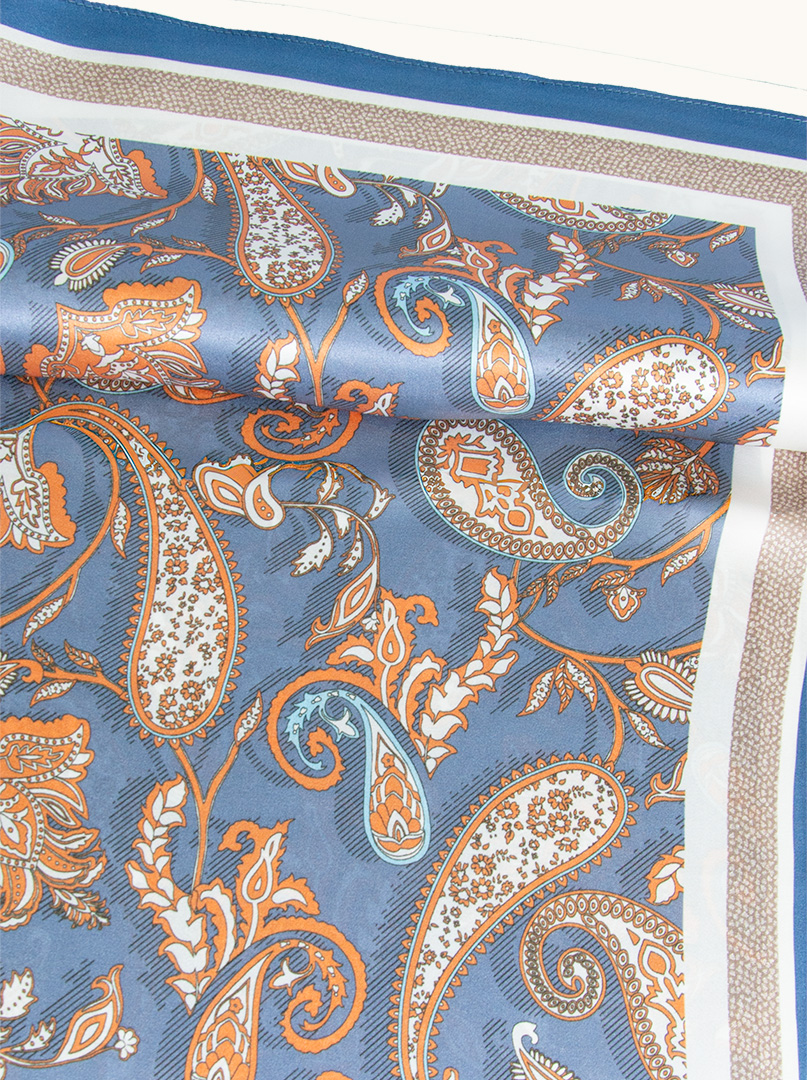 Medium silk scarf in paisley on cobalt background 68cm x 68 cm image 3
