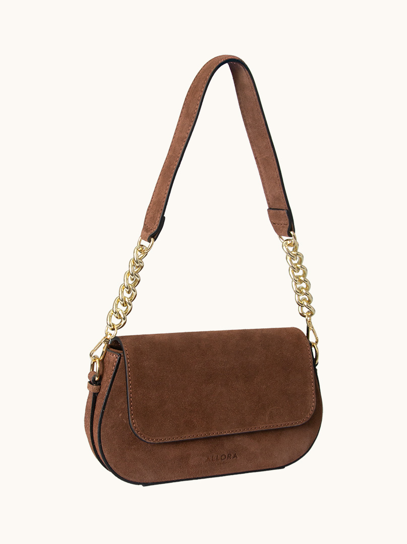 Allora suede baguette bag with chain - brown shoulder bag image 4