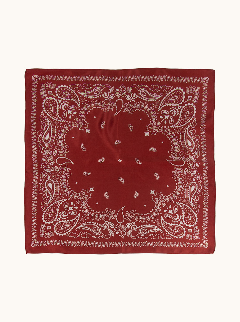 Silk gavroche on maroon background with paisley motif 53 cm x 53 cm image 2