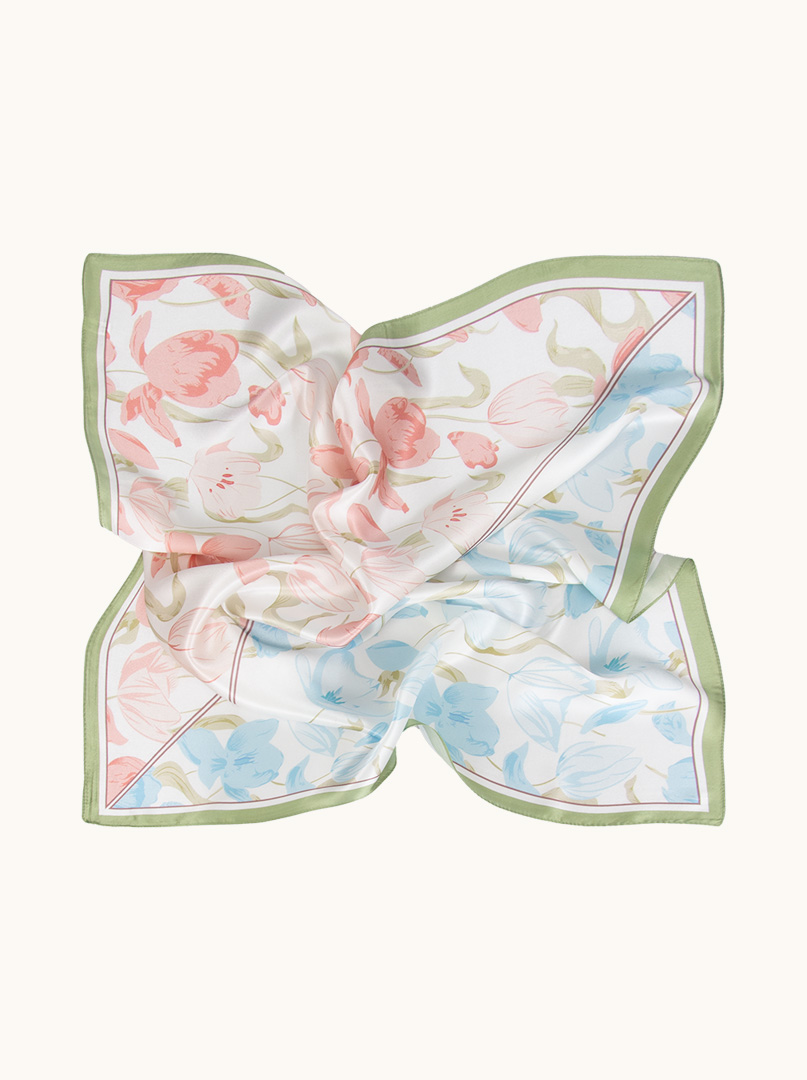 Silk scarf blooming tulips 65cm x 65cm image 3