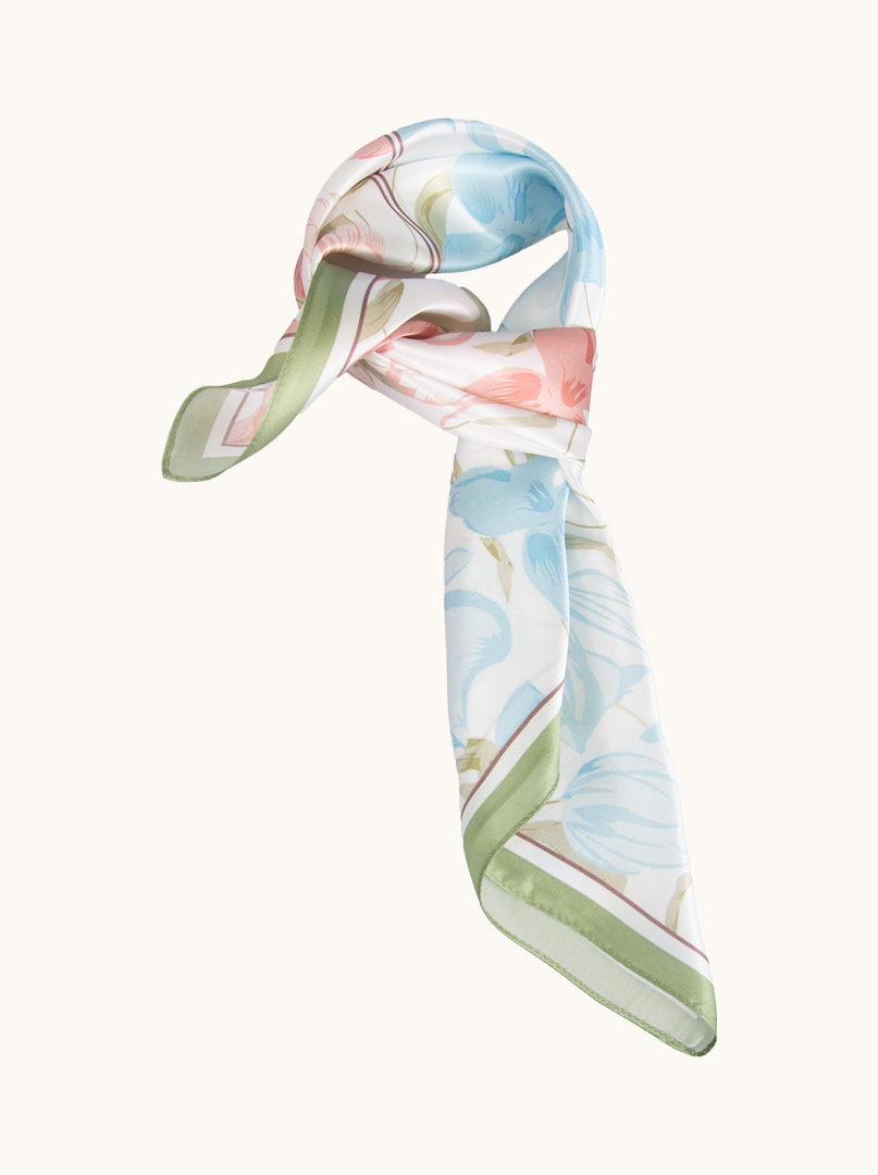 Silk scarf blooming tulips 65cm x 65cm image 1