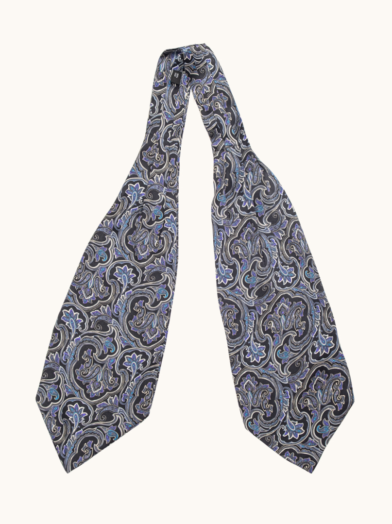 Black silk foulard in shades of navy blue in geometric pattern 17 x 130 cm image 1