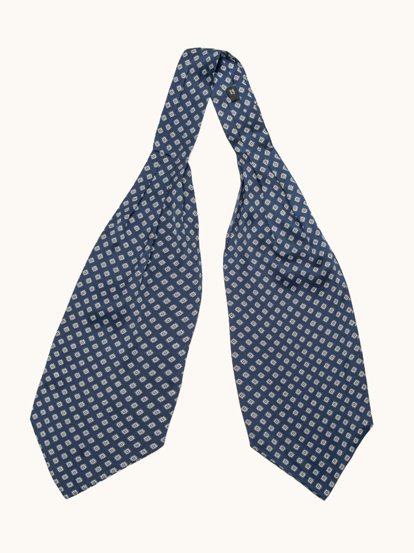 Navy blue silk foulard with geometric pattern 17 x 130 cm image 1