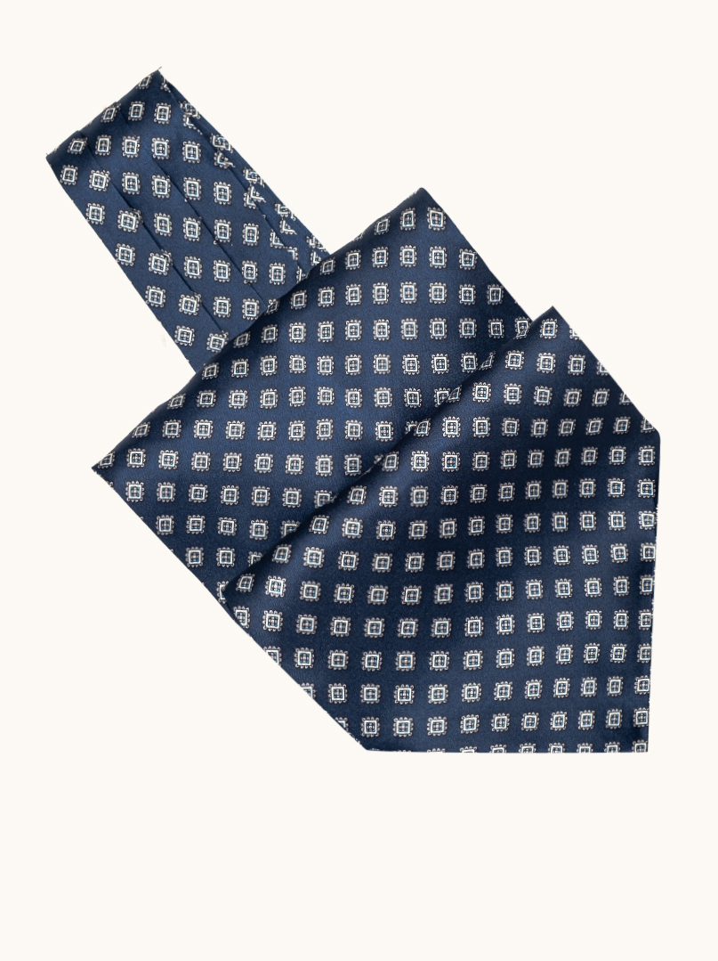 Navy blue silk foulard with geometric pattern 17 x 130 cm image 2