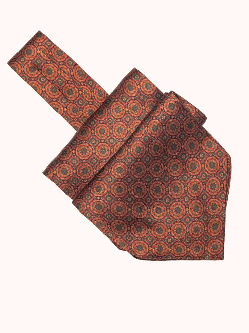 Red silk foulard with geometric pattern 17 x 130 cm image 2