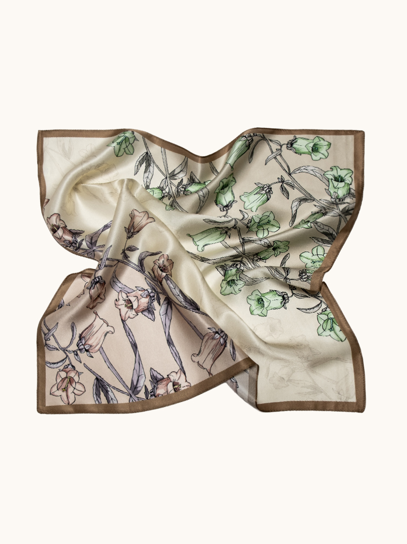 Small silk women's scarf with floral pattern, 53 cm x 53 cm image 3