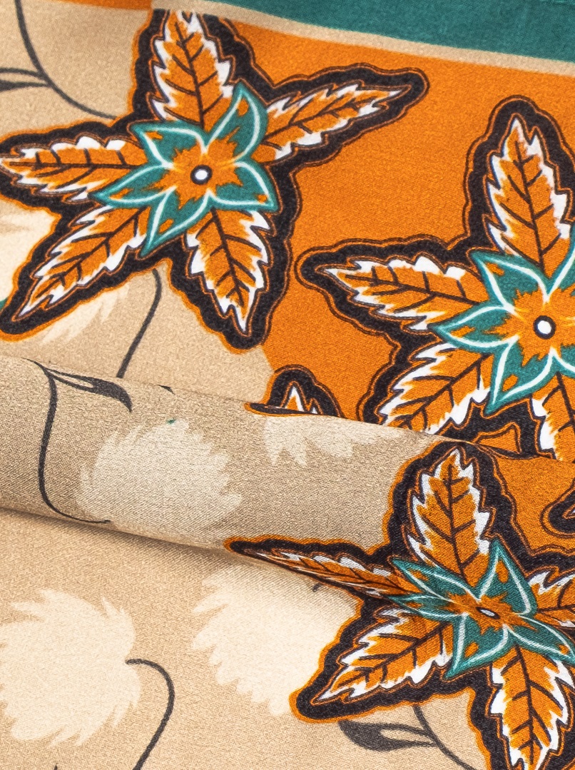  Small silk gavroshka scarf in orange and beige with floral pattern, 53cm x53cm image 4