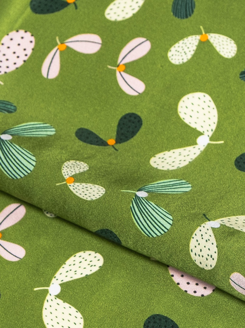 Small silk gavroche green scarf with botanical pattern 53cm x53cm image 4