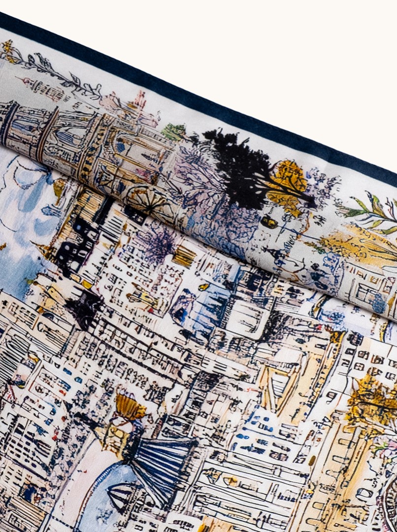 Small silk women's scarf with city motif, 53 cm x 53 cm image 4