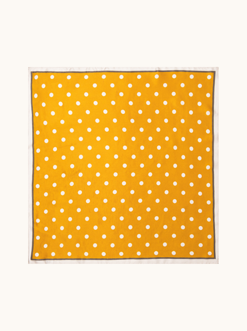 Small mustard silk gavroche scarf in peas 53cm x53cm image 2
