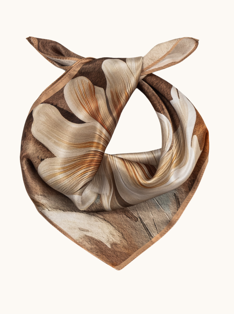 Small beige silk scarf with peony flower 53cm x53cm image 1