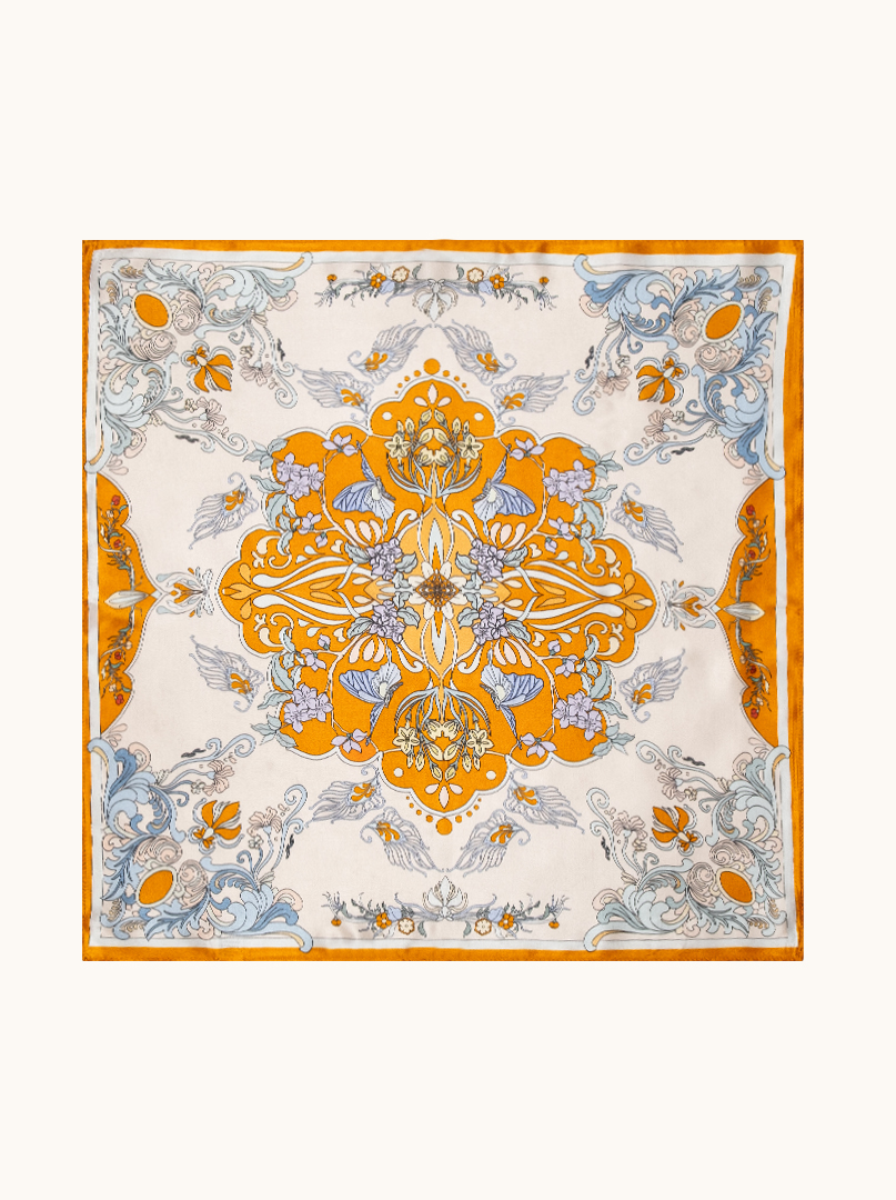 Small silk women's scarf with ornamental motif, 53 cm x 53 cm image 2
