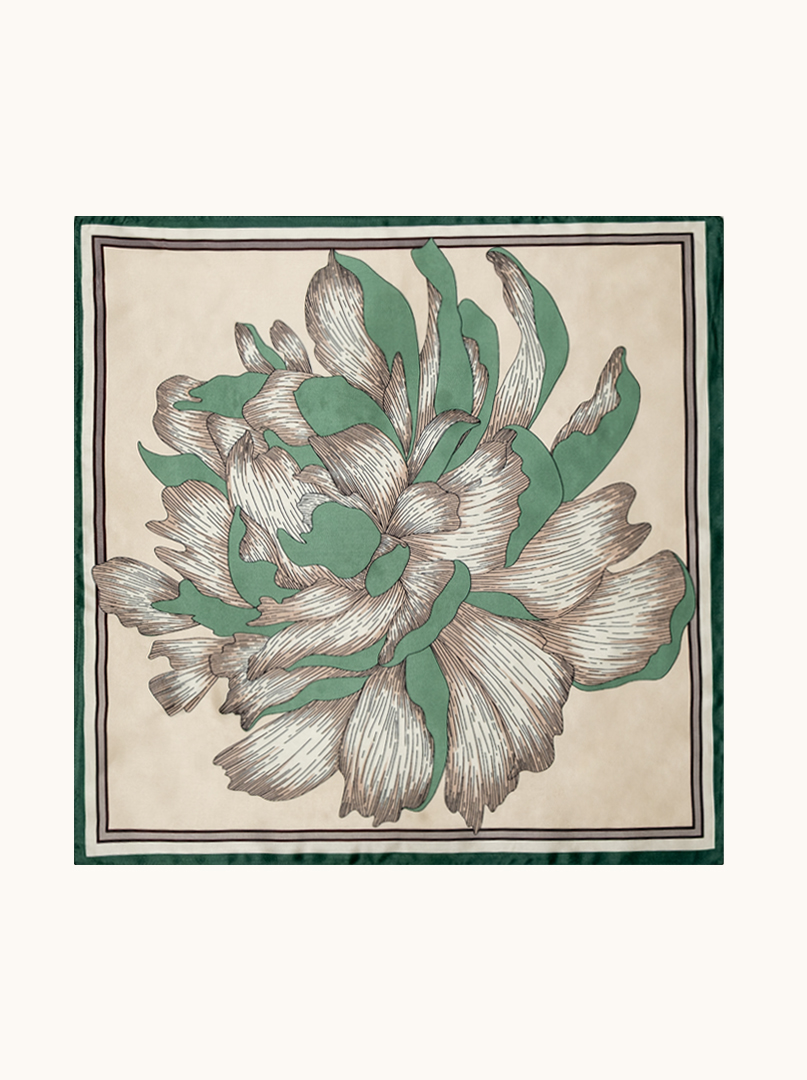 Small silk women's scarf with floral pattern, 53 cm x 53 cm image 2