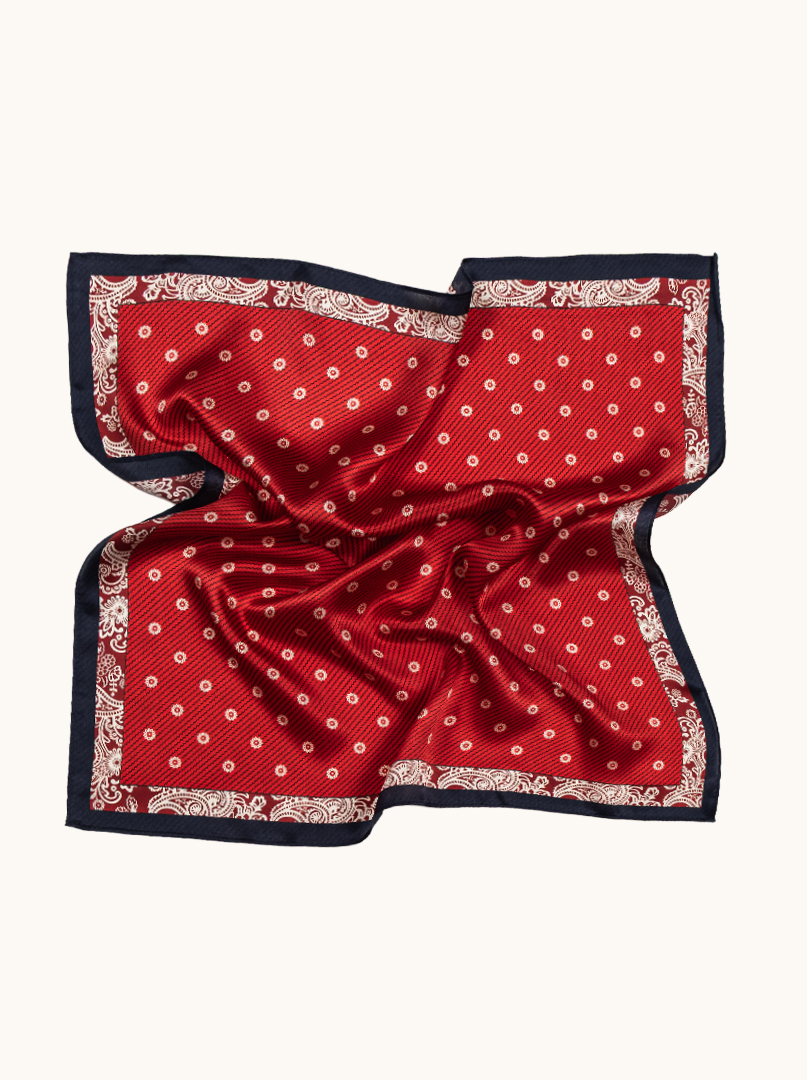 Small red silk scarf with paisley and peas 53cm x53cm image 3