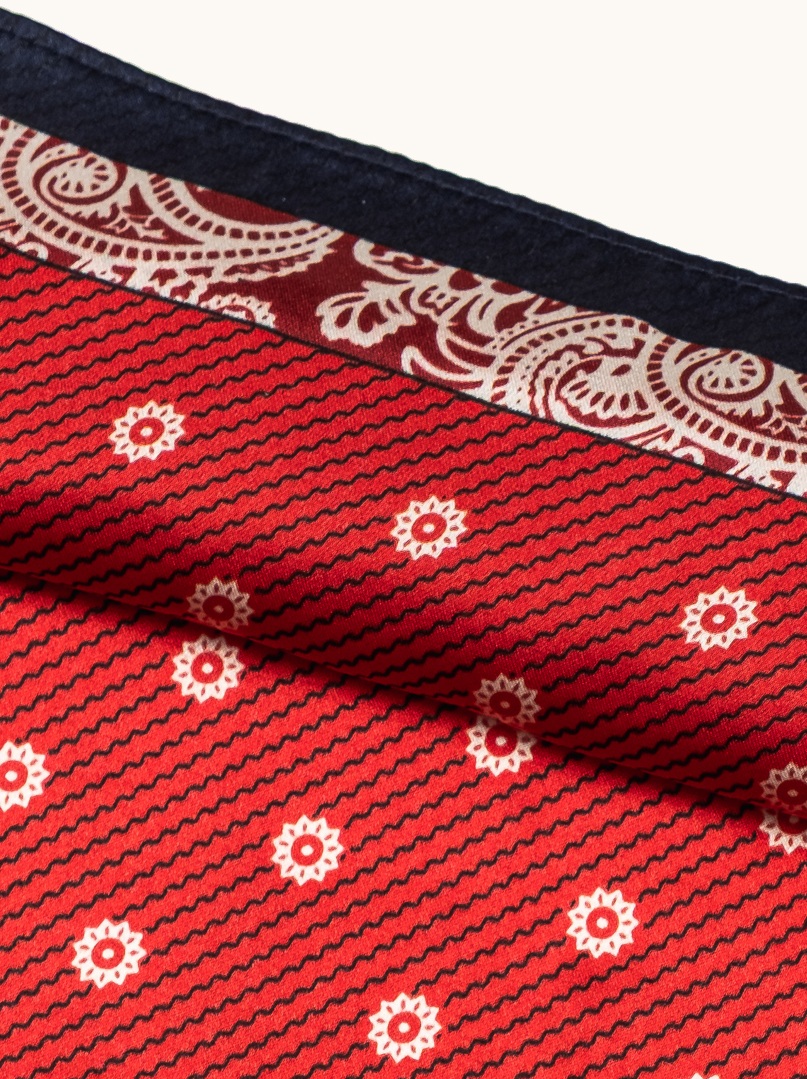 Small red silk scarf with paisley and peas 53cm x53cm image 4