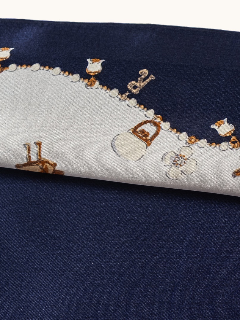 Small navy blue silk neckerchief with galore motif 53cm x53cm image 4