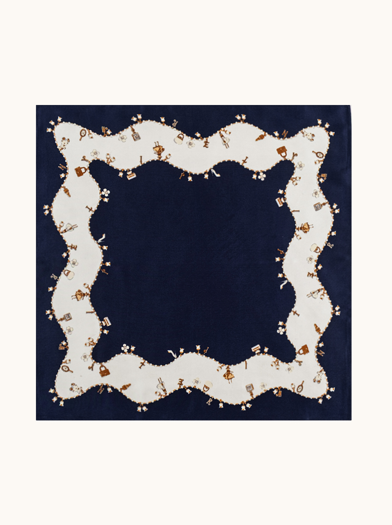 Small navy blue silk neckerchief with galore motif 53cm x53cm image 2