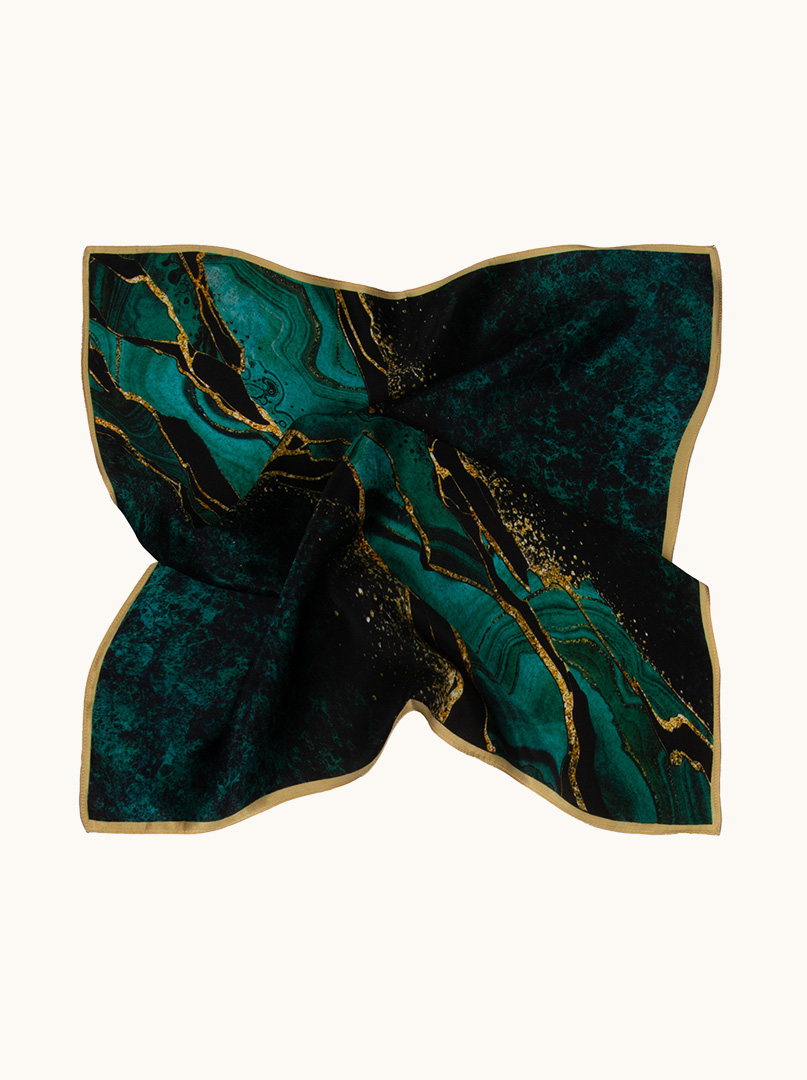 Small silk gavroche scarf in shades of malachite and gold 53cm x 53cm image 1