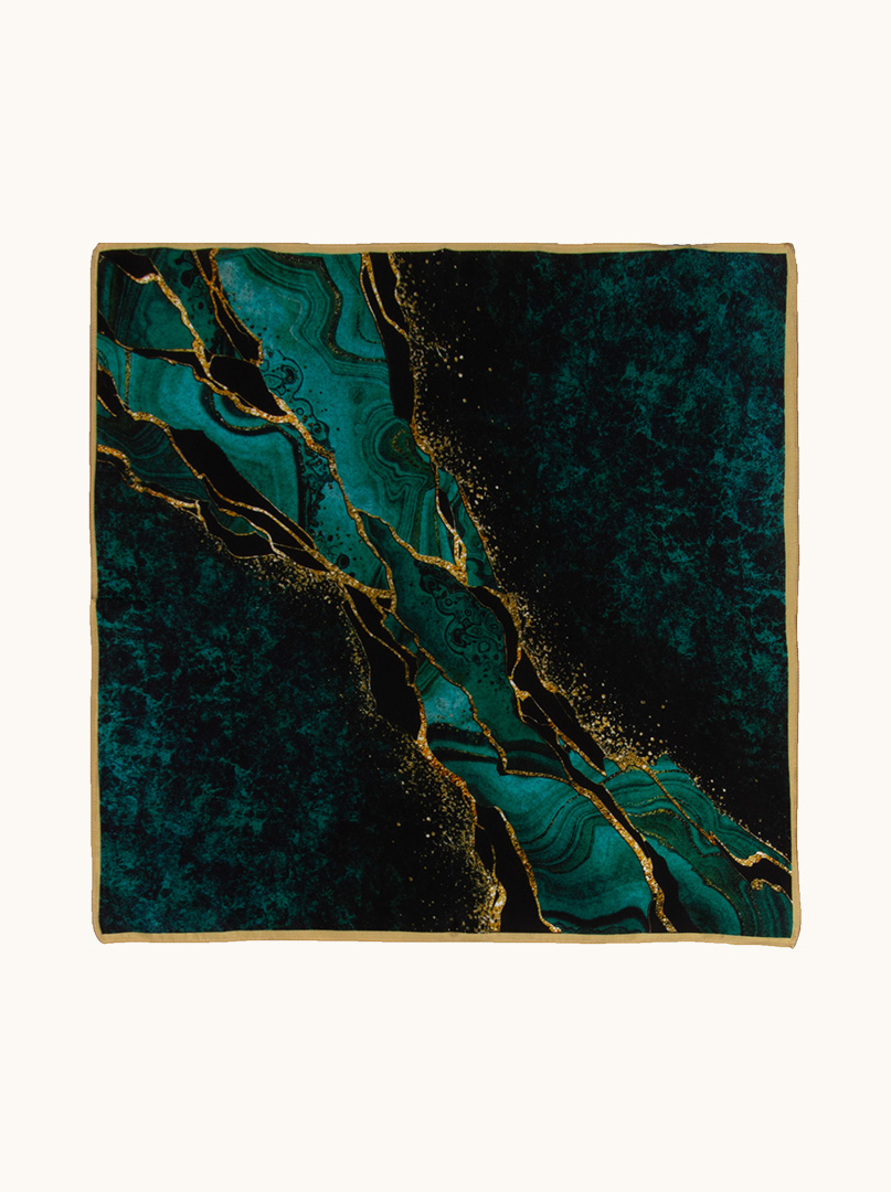 Small silk gavroche scarf in shades of malachite and gold 53cm x 53cm image 2