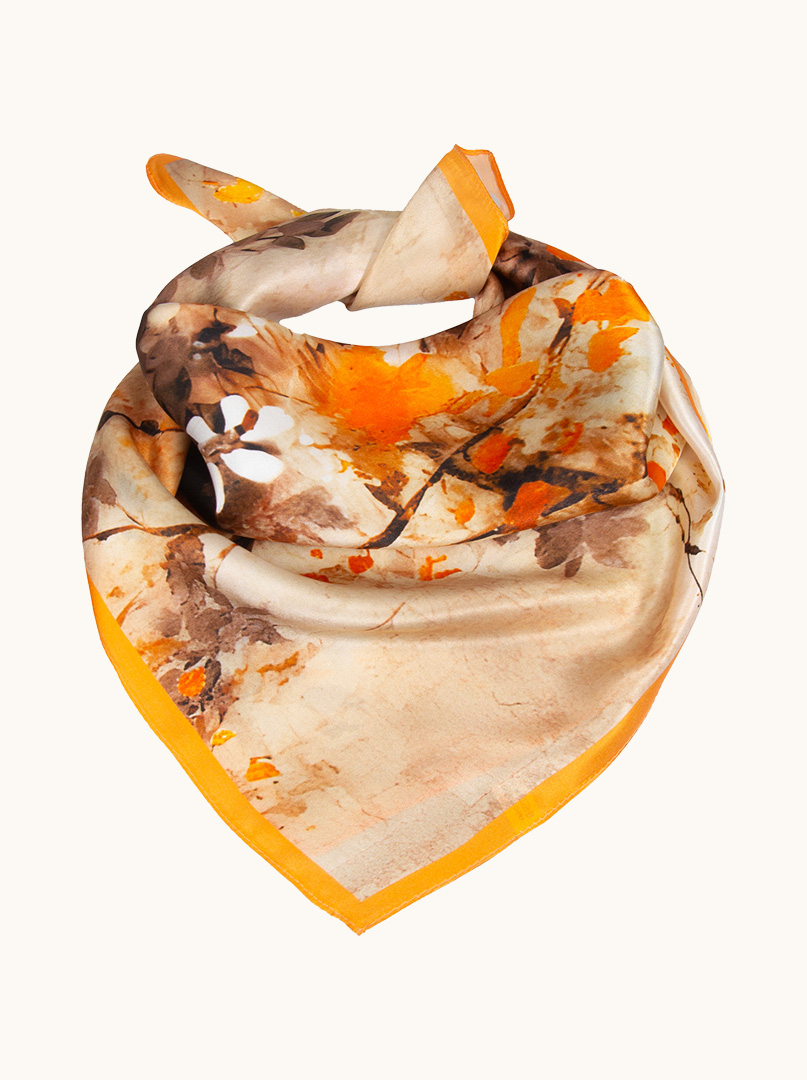 Small silk gavroche scarf in shades of caramel and orange 53cm x53cm image 1