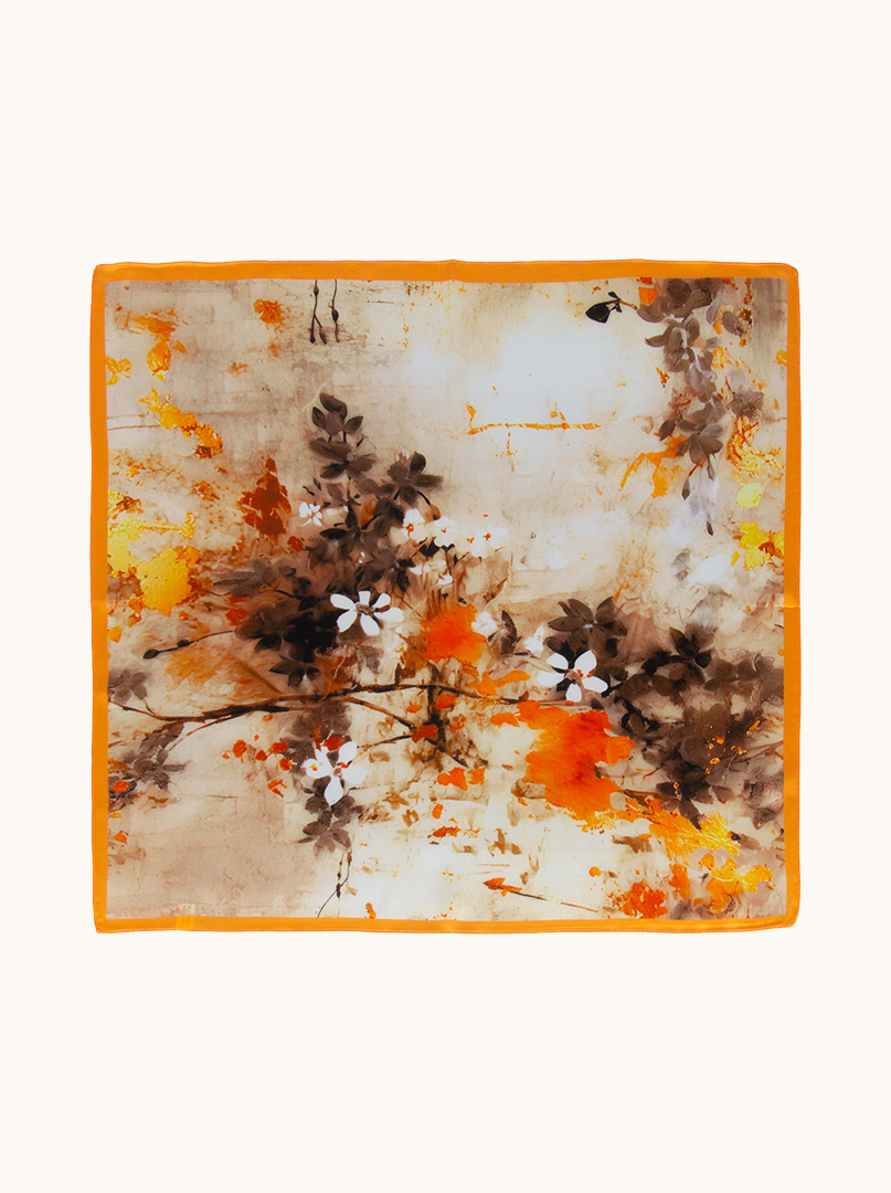 Small silk gavroche scarf in shades of caramel and orange 53cm x53cm image 2