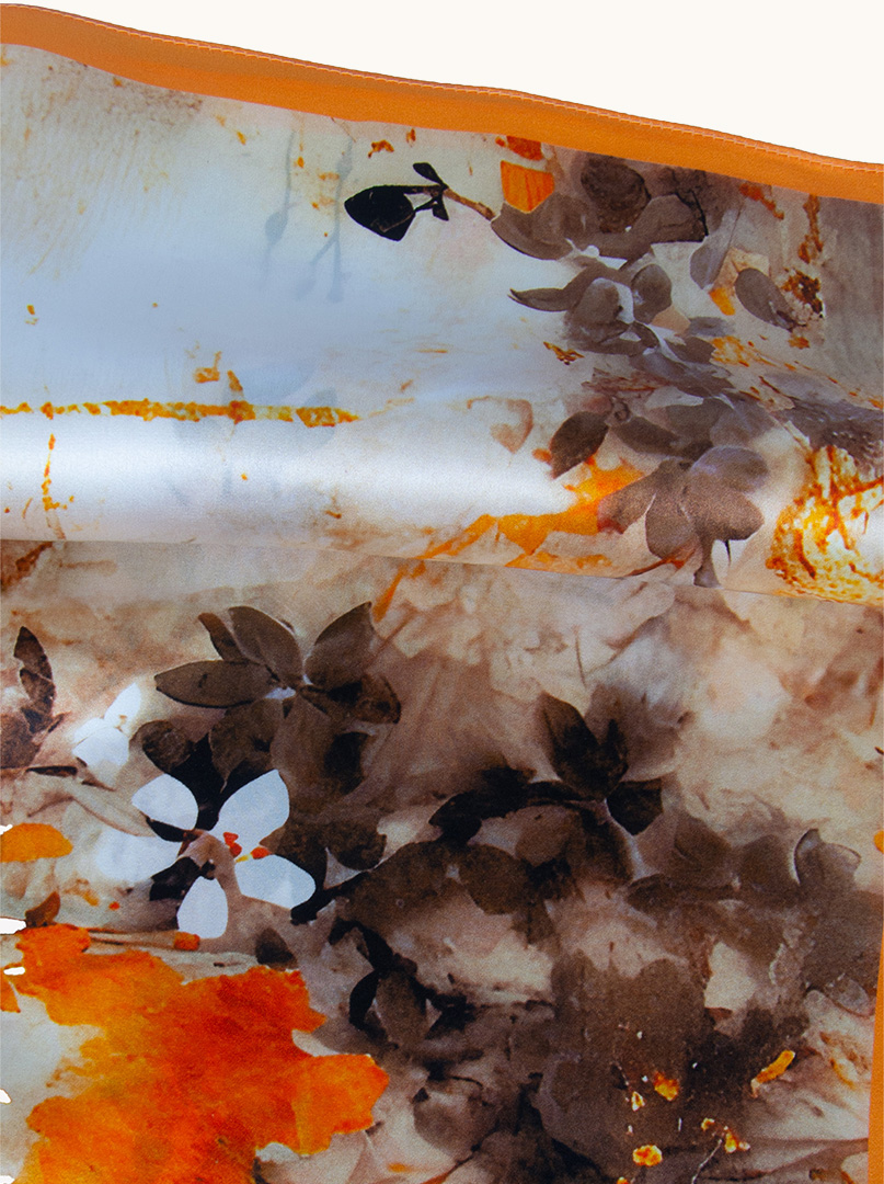 Small silk gavroche scarf in shades of caramel and orange 53cm x53cm image 4