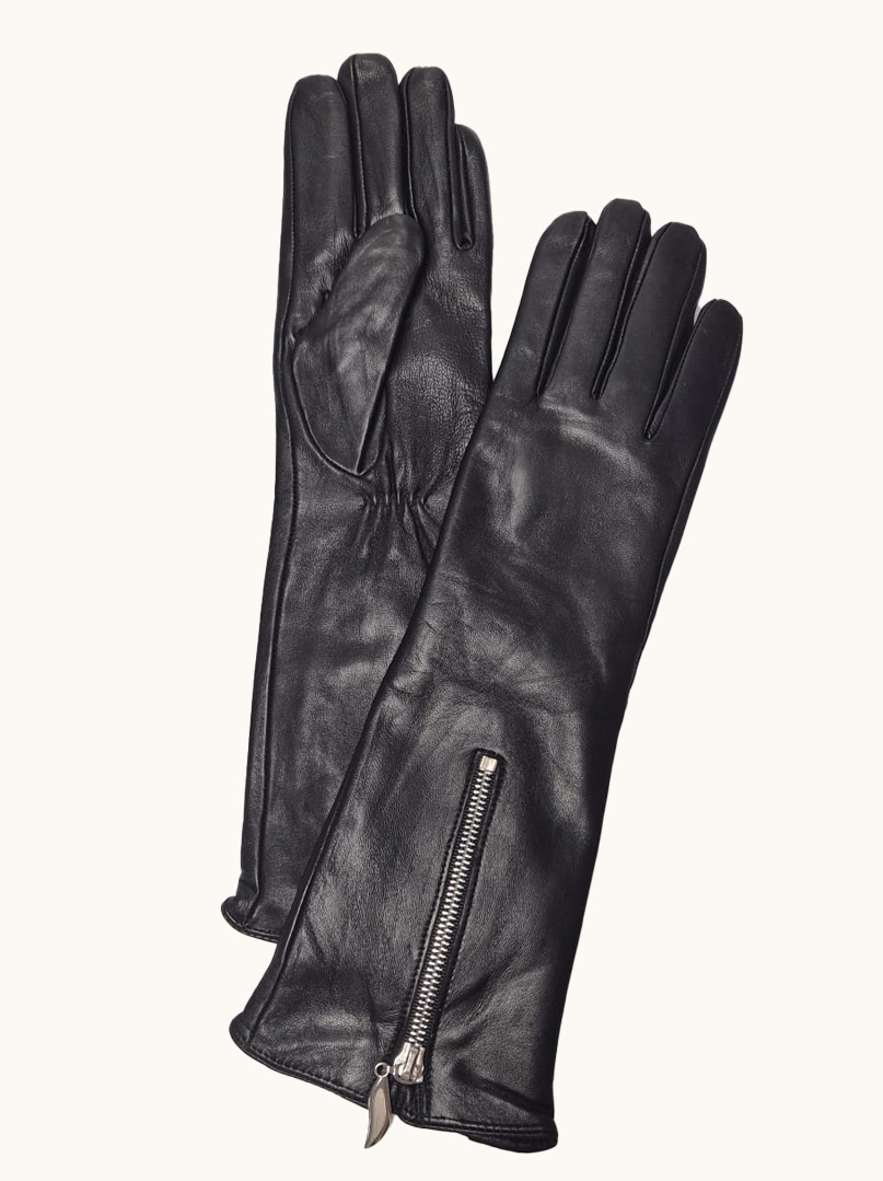 Classic black leather gloves with wool lining image 1