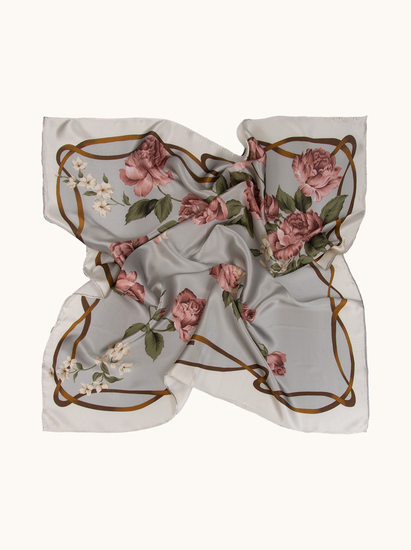 Silk scarf with powdered roses motif 90cm x 90cm PREMIUM image 4