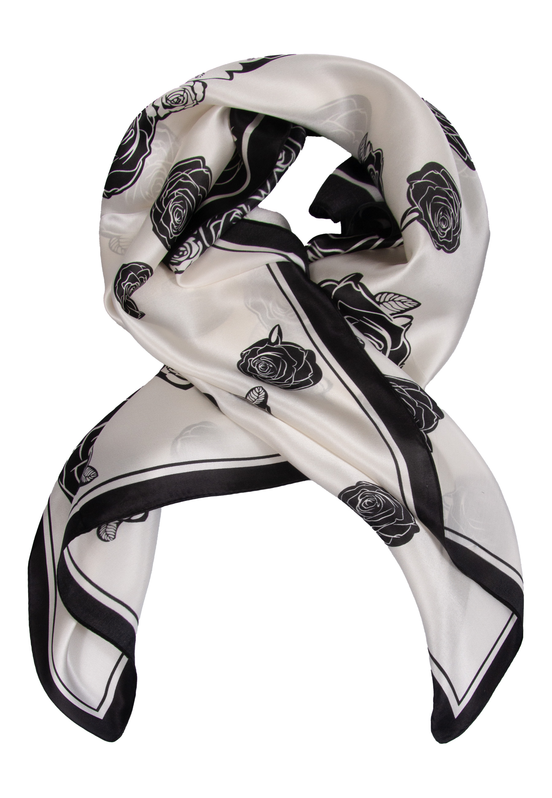 Silk scarf in black and white roses 90cm x 90cm PREMIUM image 3