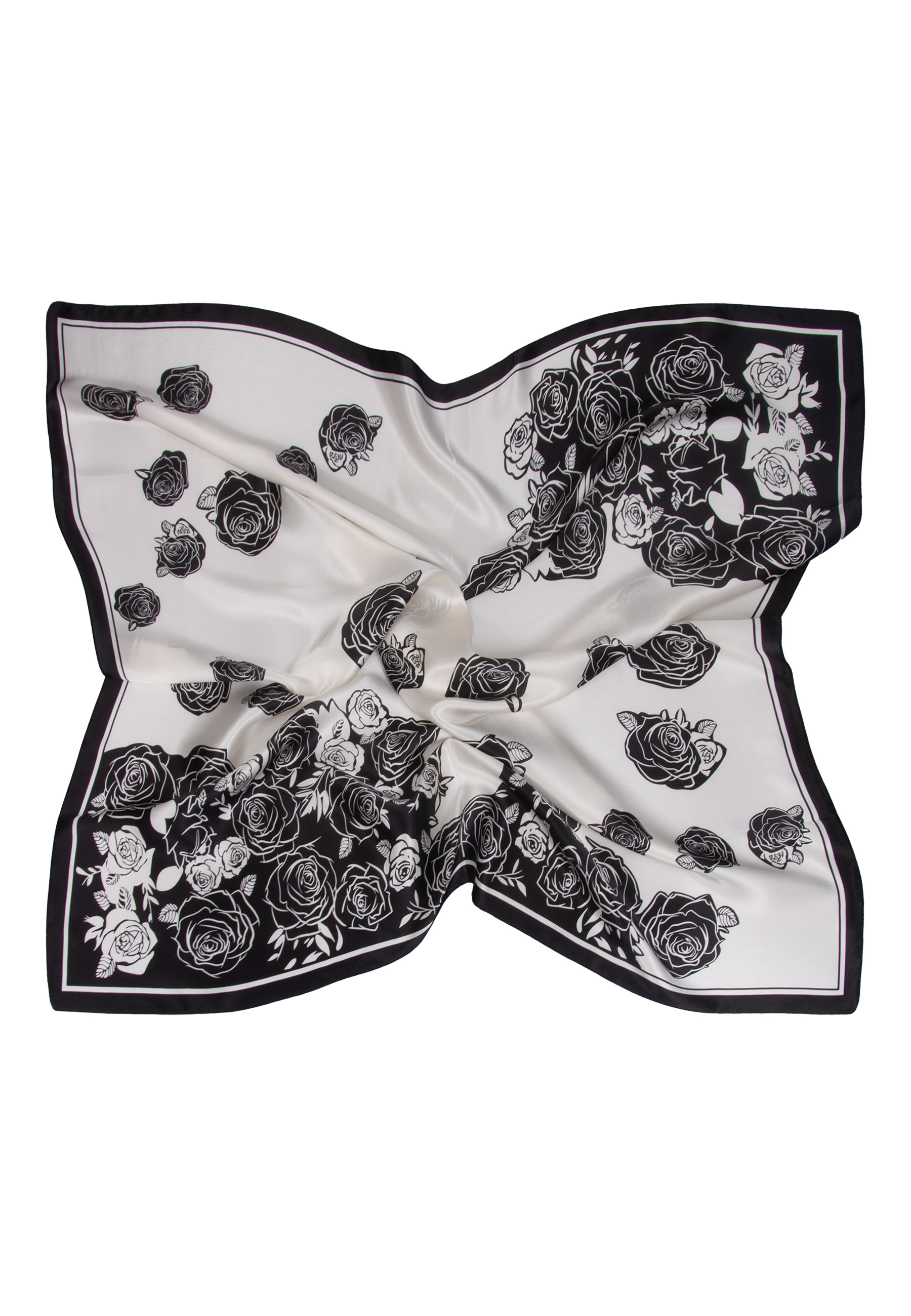 Silk scarf in black and white roses 90cm x 90cm PREMIUM image 4