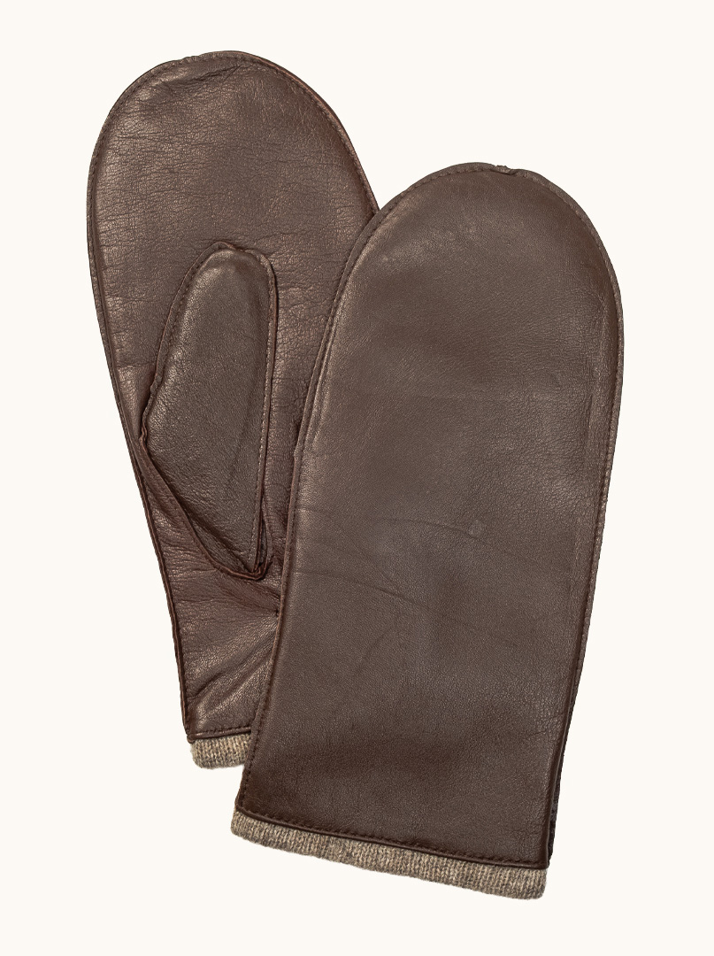 Classic dark brown leather gloves with one finger image 1