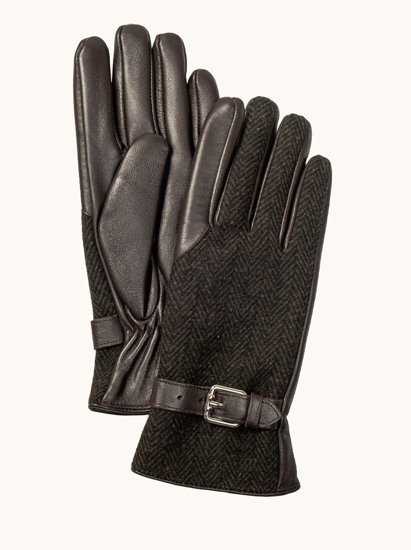 Dark brown herringbone leather gloves L image 1