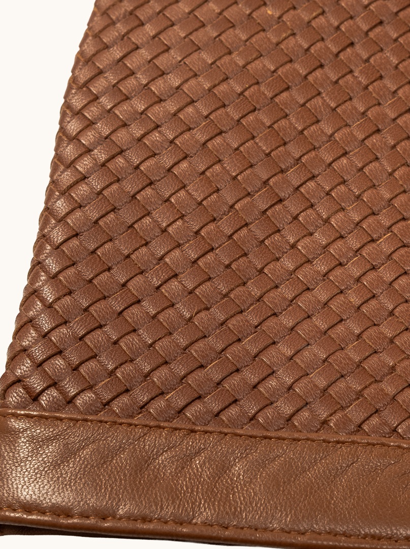 Caramel leather gloves with a woven structure, insulated with wool M image 4