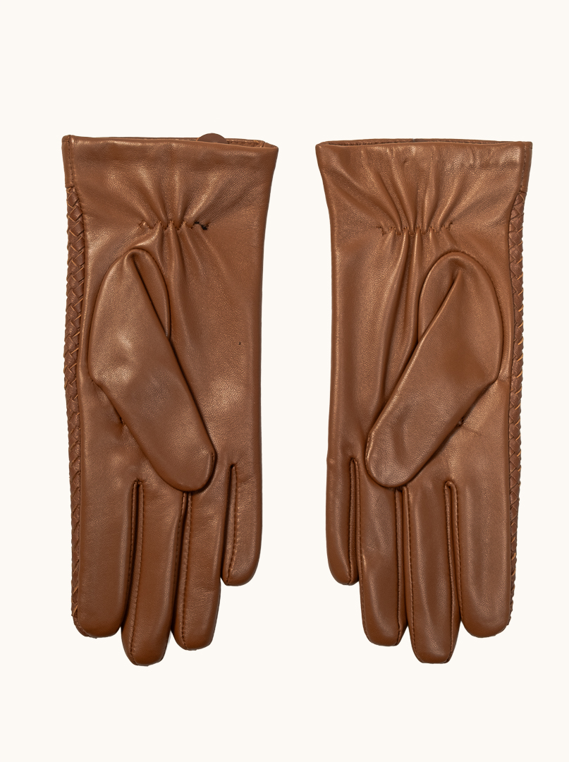 Caramel leather gloves with a woven structure, insulated with wool M image 3