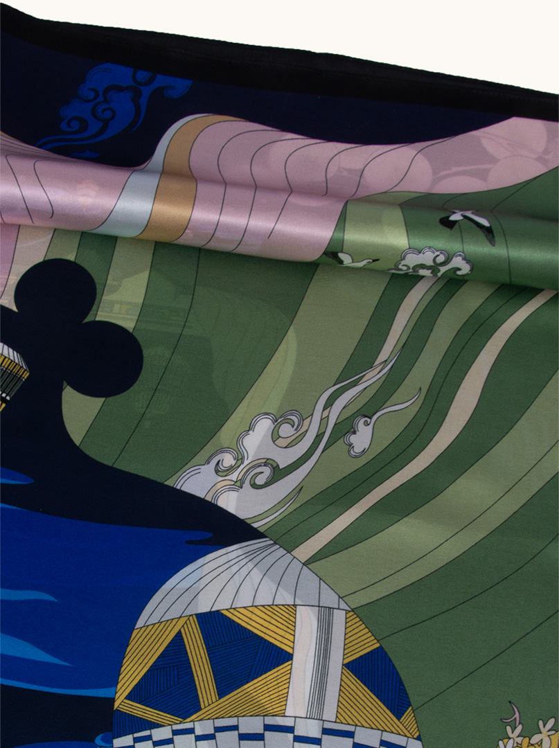 Silk scarf with black border with balloon motif 88 cm x 88 cm image 4