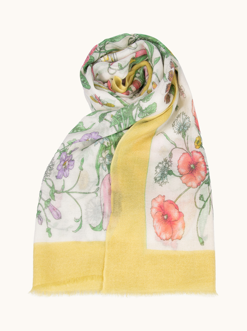Exclusive cashmere floral shawl with yellow trim 75 cm x 200 cm PREMIUM image 4