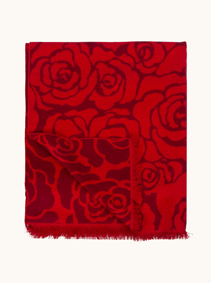 Warm silk scarf, double-sided, red with roses, 65cm x 200cm image 2