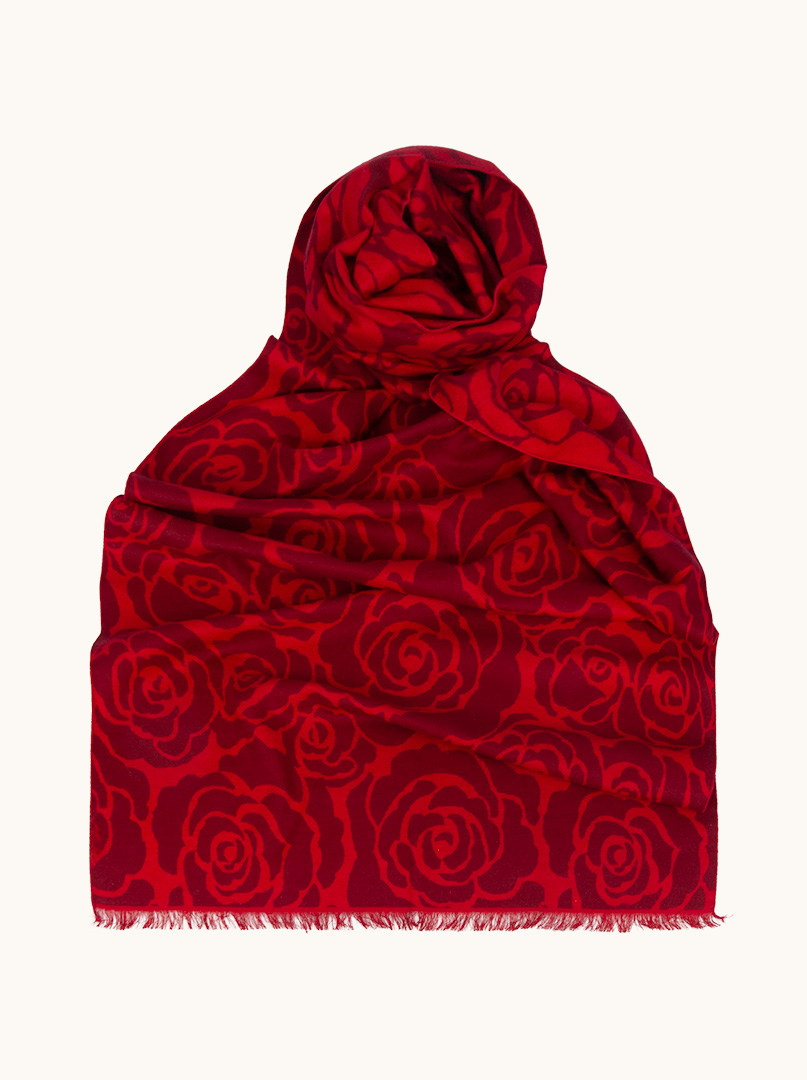 Warm silk scarf, double-sided, red with roses, 65cm x 200cm image 1