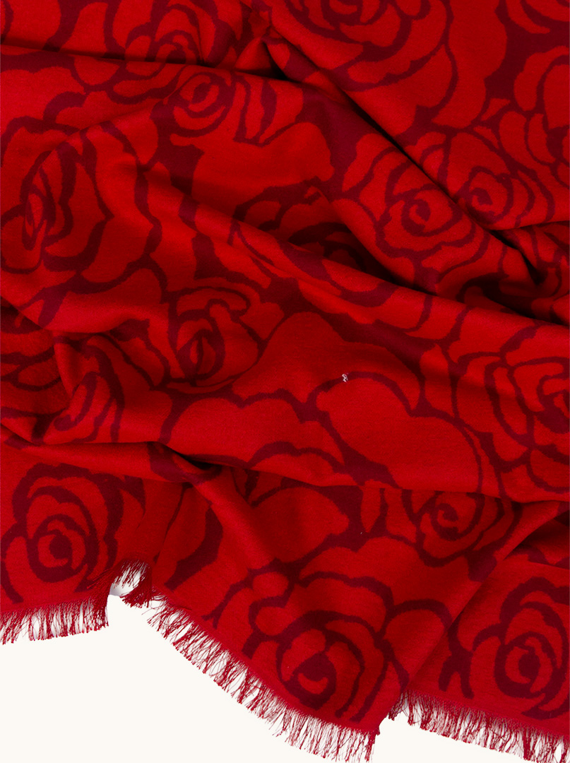 Warm silk scarf, double-sided, red with roses, 65cm x 200cm image 3